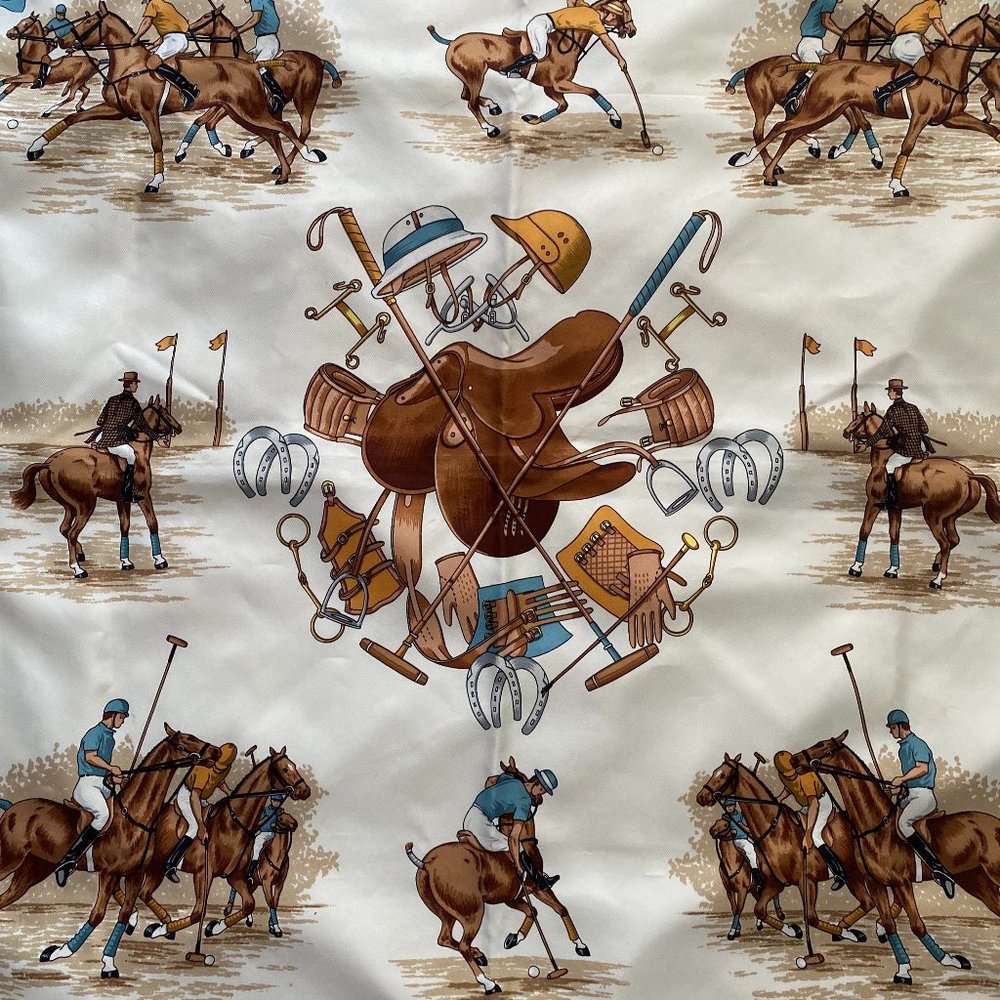 Gucci Equestrian Polo Themed Vintage Silk Scarf